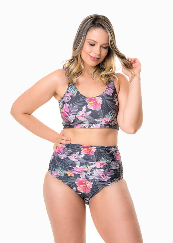 Basic Bikini Top Tropical Black
