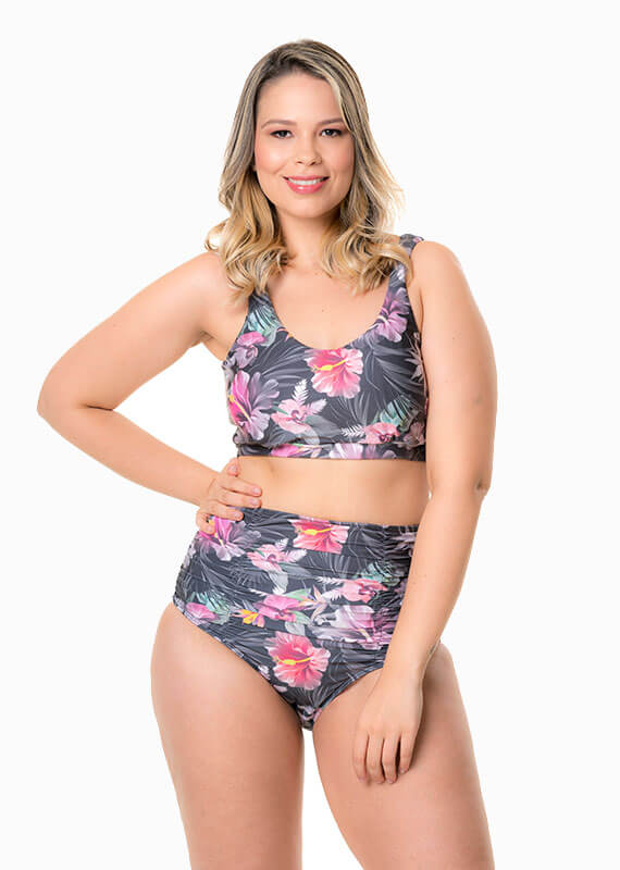 Basic Bikini Top Tropical Black