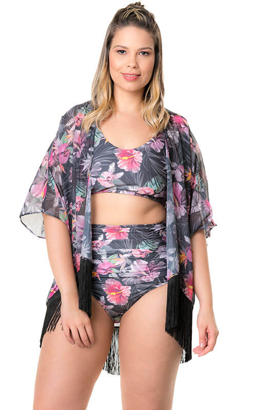 Fringe Cover Up Tropical Black
