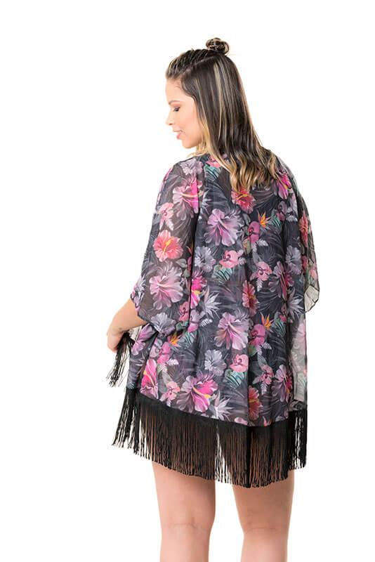 Fringe Cover Up Tropical Black