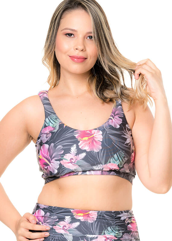 Basic Bikini Top Tropical Black