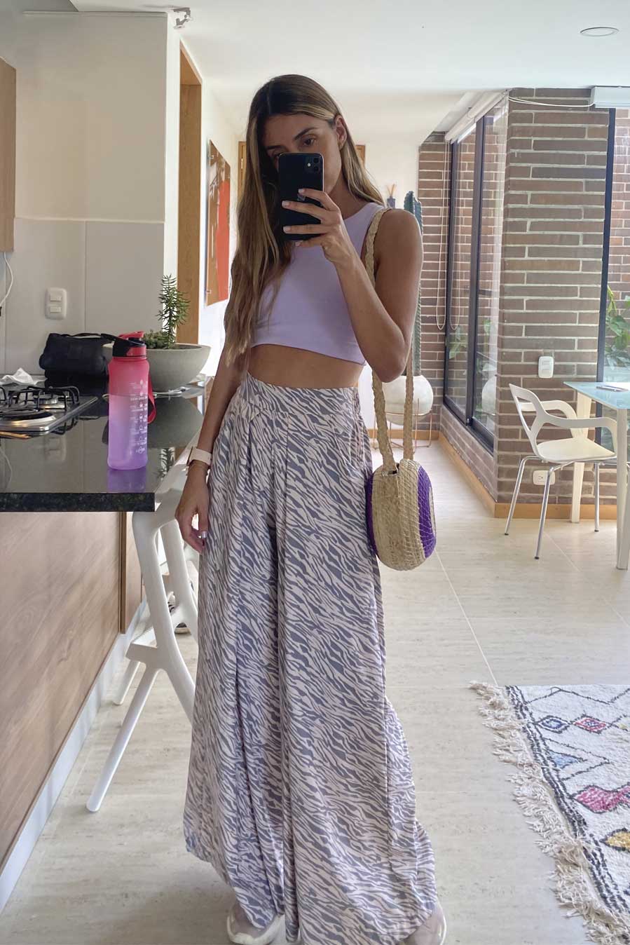 Pantalon Ancho print gris