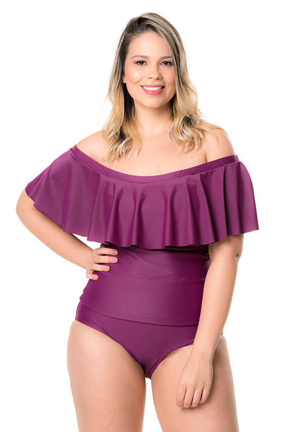 Off-the-shoulder Tankini Top Grape