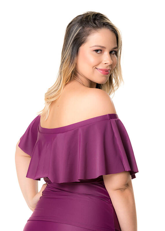 Off-the-shoulder Tankini Top Grape