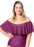 Off-the-shoulder Tankini Top Grape