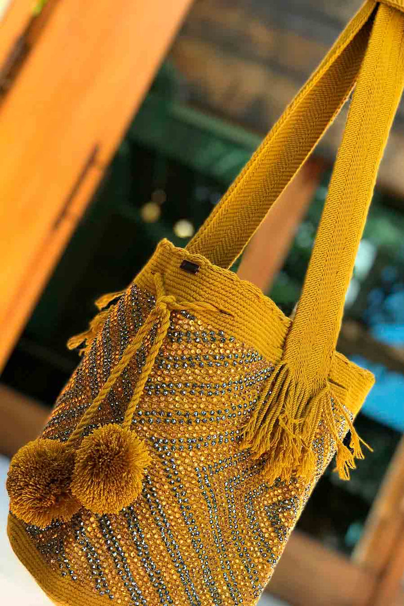 Mochila wayuu mostaza piedras