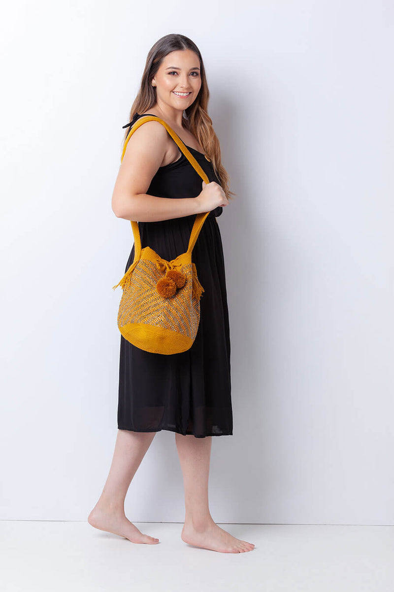 Mochila wayuu mostaza piedras