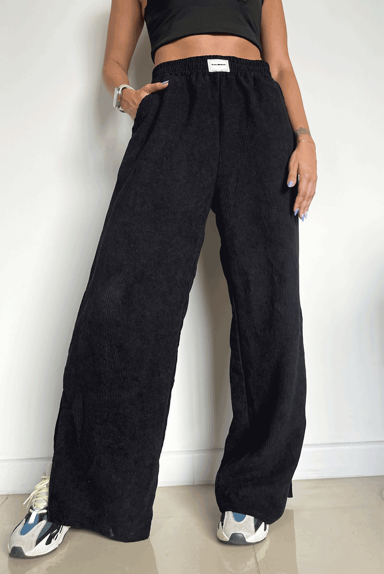 Pantalon pana negro hotsell
