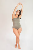 Knotted Asymmetrical One-piece Black/Olive green